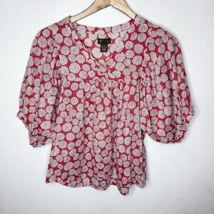 Fei Red Cotton‎ Puff Balloon Sleeve Cottagecore Top Women's 2 Anthropologie Boho